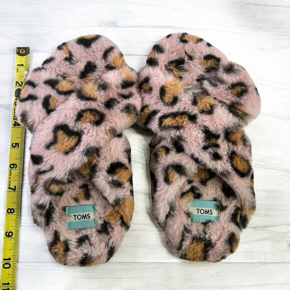 Toms Susie Slippers Women Size 7 Pink Brown Cheetah Animal Print Faux Fur Shoe - Picture 9 of 9
